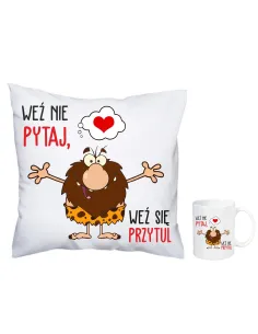 Poduszka kubek zestaw 1+1 z nadrukiem weź nie pytaj weź się przytul