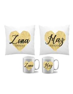 Poduszka kubek zestaw 2+2 żona idealna mąż idealny prezenet na rocznicę ślubu