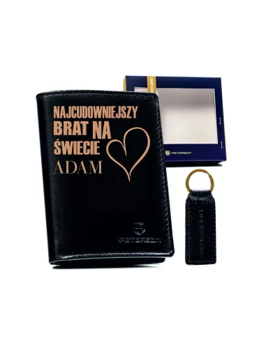 Portfele męskie na prezent WŁASNY NAPIS zestaw GIFT BOX portfel z grawerem