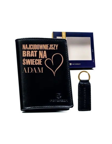 Portfele męskie na prezent WŁASNY NAPIS zestaw GIFT BOX portfel z grawerem
