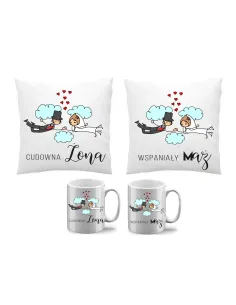 Poduszka kubek zestaw dla pary małżeństwa cudowna żona wspaniały mąż
