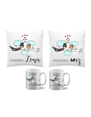Poduszka kubek zestaw dla pary małżeństwa cudowna żona wspaniały mąż