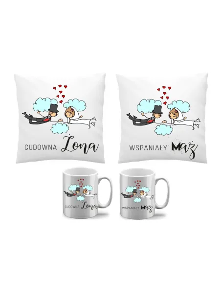 Poduszka kubek zestaw dla pary małżeństwa cudowna żona wspaniały mąż