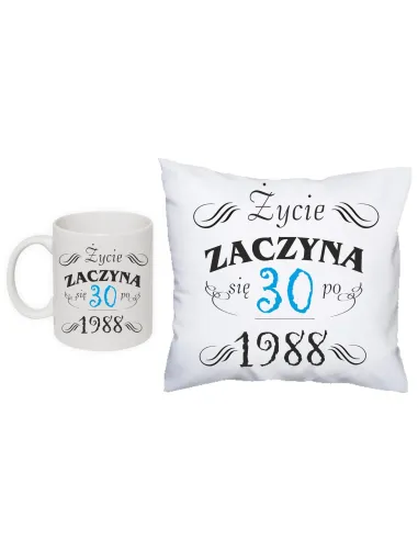 Poduszka kubek Prezentna urodziny  z nadrukiem życie zaczyna się po 30 rok