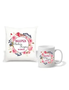 Foto Poduszka kubek Prezent na Dzień Babci i Dziadka zestaw 1+1 z nadrukiem najlepsza babcia imię na świecie