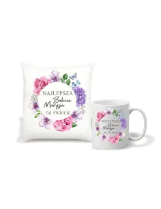 Foto Poduszka kubek Prezent na Dzień Babci i Dziadka zestaw 1+1 z nadrukiem najlepsza babcia imię
