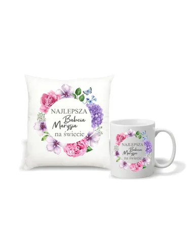 Foto Poduszka kubek Prezent na Dzień Babci i Dziadka zestaw 1+1 z nadrukiem najlepsza babcia imię