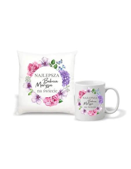 Foto Poduszka kubek Prezent na Dzień Babci i Dziadka zestaw 1+1 z nadrukiem najlepsza babcia imię