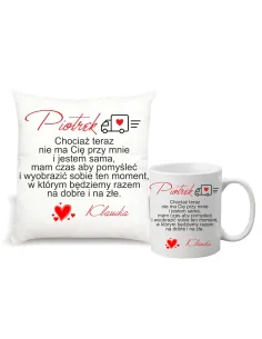 Foto Poduszka kubek Prezent na Walentynki zestaw 1+1 z nadrukiem imię tekst
