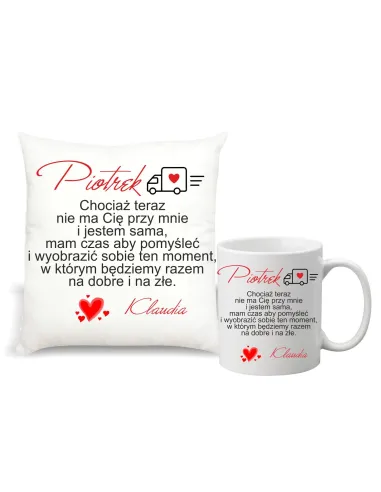 Foto Poduszka kubek Prezent na Walentynki zestaw 1+1 z nadrukiem imię tekst