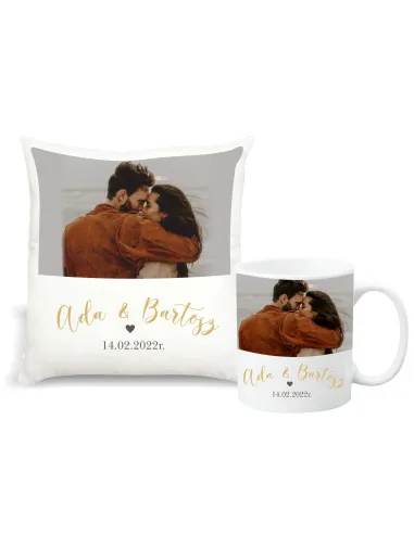 Foto Poduszka kubek Prezent na Walentynki zestaw 1+1 z nadrukiem imię data