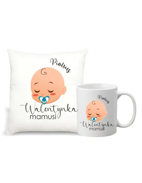 Foto Poduszka kubek Prezent na Walentynki zestaw 1+1 z nadrukiem imię walentynka mamusi