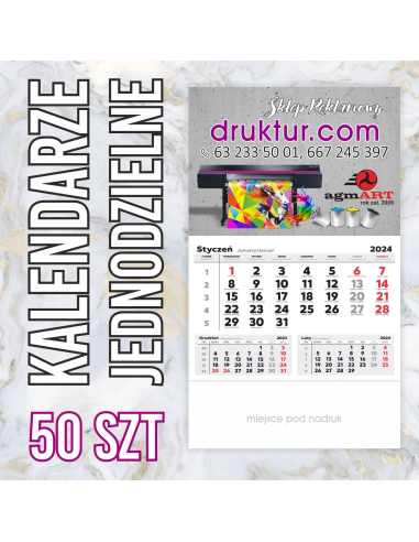 Kalendarze reklamowe jednodzielne 2024 - 50 szt.