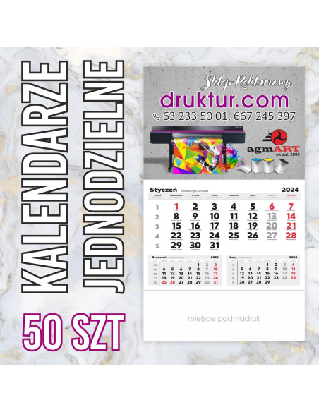 Kalendarze reklamowe jednodzielne 2024 - 50 szt.