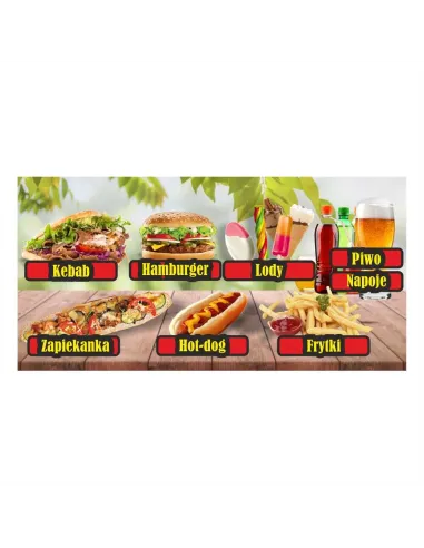 Baner reklamowy gotowe wzory banerów - Kebab, hamburger, lody, piwo, napoje, zapiekanka, hot-dog, frytki