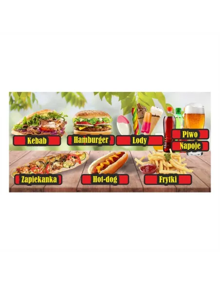 Baner reklamowy gotowe wzory banerów - Kebab, hamburger, lody, piwo, napoje, zapiekanka, hot-dog, frytki