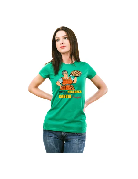 Koszulka z nadrukiem najlepsza kucharka a przede wszystkim babcia imię