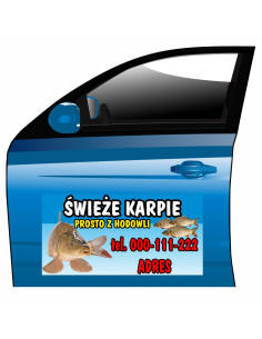 Magnes na samochód reklama magnetyczna świeże karpie