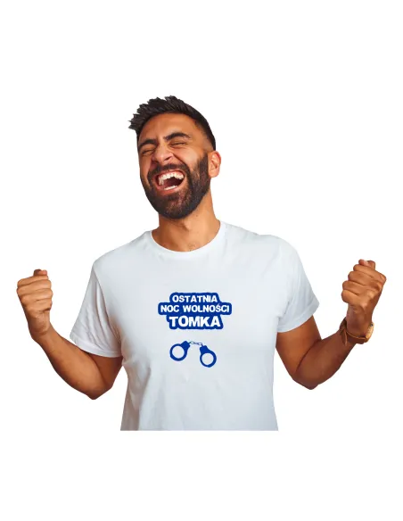 Koszulka z nadrukiem PREZENT na wieczór kawalerski OSTATNIA NOC WOLNOŚCI