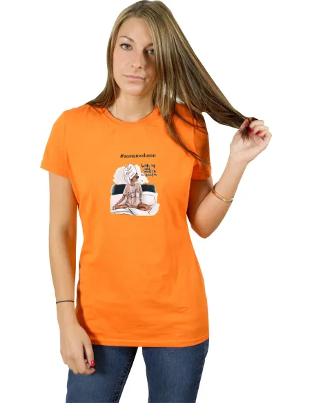 Koszulka T-shirt z nadrukiem napis ZOSTAŃ W DOMU