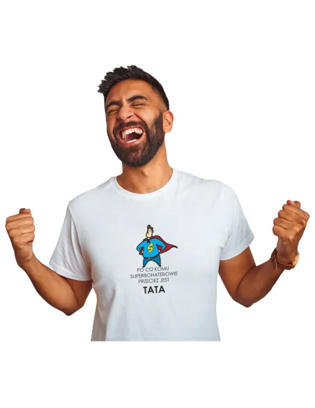 Koszulka z nadrukiem PREZENT dla TATY SUPERBOHATER