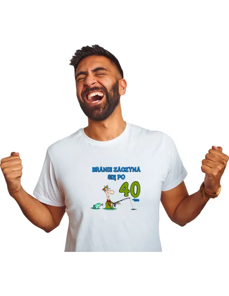 Koszulka z nadrukiem BRANIE ZACZYNA SIĘ PO 40-TCE