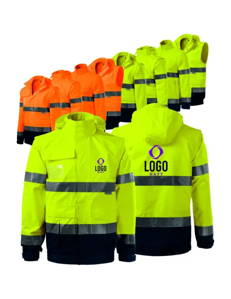 KURTKA OSTRZEGAWCZA FIRMOWA Z WŁASNYM HAFTEM NADRUKIEM LOGO 10 SZTUK