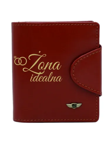 Stylowy damski portfel z napisem ŻONA IDEALNA box