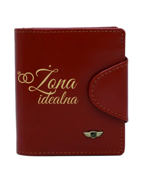 Stylowy damski portfel z napisem ŻONA IDEALNA box