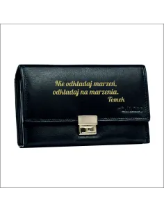 Skórzany portfel na prezent WŁASNY TEKST dedykacja