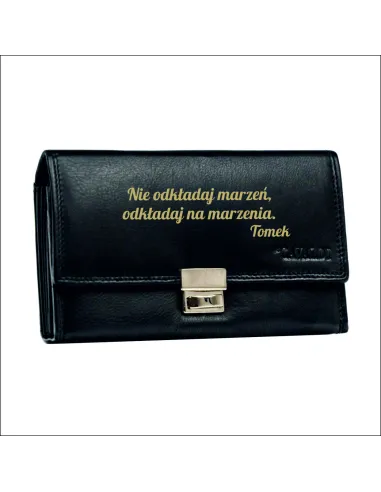Skórzany portfel na prezent WŁASNY TEKST dedykacja