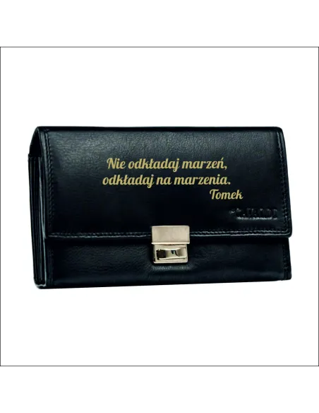 Skórzany portfel na prezent WŁASNY TEKST dedykacja