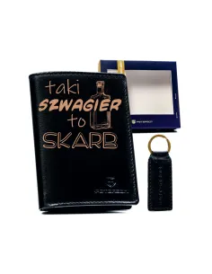Portfel skórzany czarny GIFT BOX dla mężczyzny SZWAGIER elegancki prezent