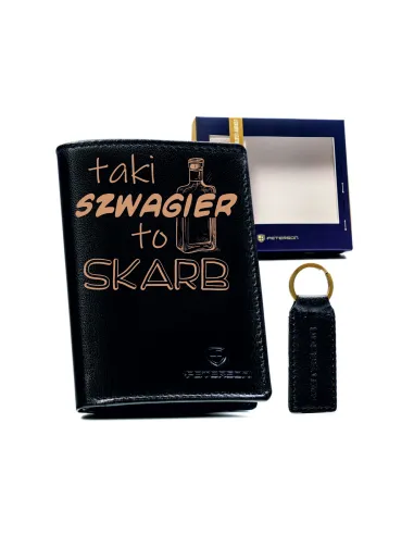 Portfel skórzany czarny GIFT BOX dla mężczyzny SZWAGIER elegancki prezent