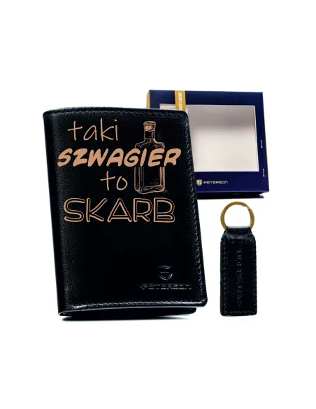 Portfel skórzany czarny GIFT BOX dla mężczyzny SZWAGIER elegancki prezent