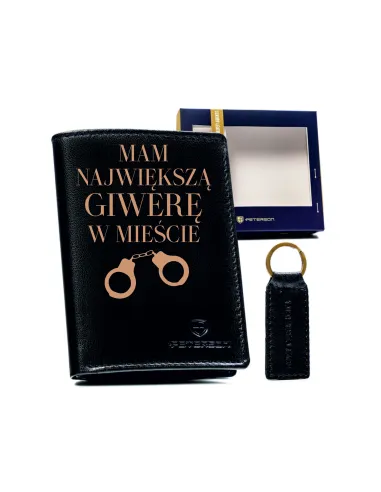 Portfel skórzany ZESTAW BOX PREZENT dla FACETA z brelokiem WŁASNY NAPIS