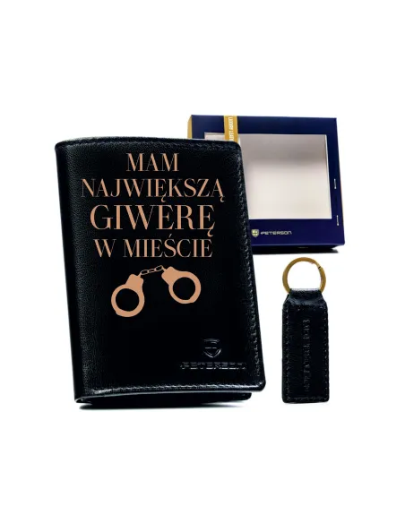 Portfel skórzany ZESTAW BOX PREZENT dla FACETA z brelokiem WŁASNY NAPIS