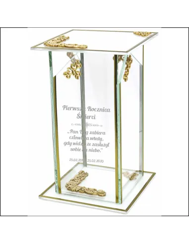 Ekskluzywny znicz szklany PERSONALIZOWANY GRAWER pierwsza rocznica śmierci