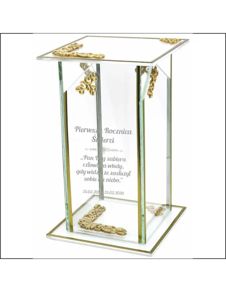 Ekskluzywny znicz szklany PERSONALIZOWANY GRAWER pierwsza rocznica śmierci