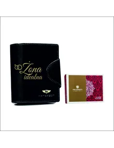 Portfel skórzany czarny damski prezent NA WALENTYNKI DLA ŻONY z GRAWEREM