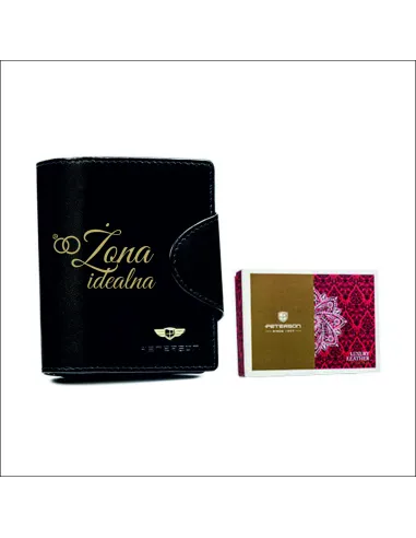 Portfel skórzany czarny damski prezent NA WALENTYNKI DLA ŻONY z GRAWEREM