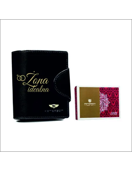 Portfel skórzany czarny damski prezent NA WALENTYNKI DLA ŻONY z GRAWEREM