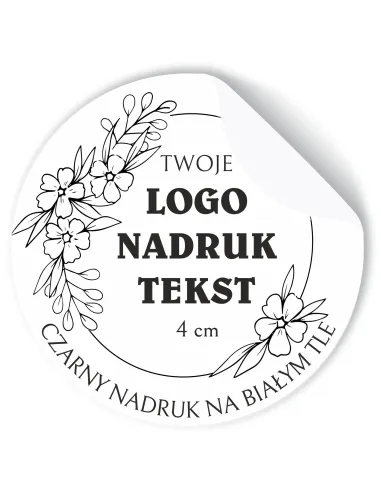 Naklejki z LOGO ETYKIETY REKLAMOWE twój nadruk grafika tekst 4 cm 500 szt
