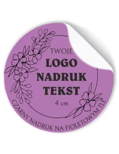 Naklejki z LOGO ETYKIETY REKLAMOWE twój nadruk grafika fioletowe 4cm 500szt