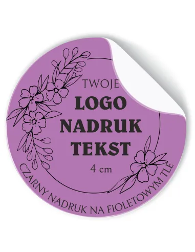 Naklejki z LOGO ETYKIETY REKLAMOWE twój nadruk grafika fioletowe 4cm 500szt