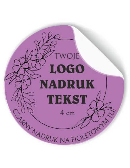 Naklejki z LOGO ETYKIETY REKLAMOWE twój nadruk grafika fioletowe 4cm 500szt