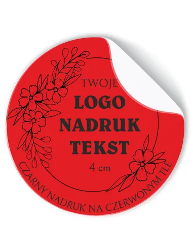 Naklejki z LOGO ETYKIETY REKLAMOWE twój nadruk grafika czerwone 4cm 500szt