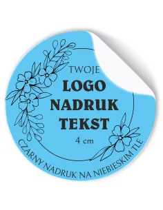 Naklejki z LOGO ETYKIETY REKLAMOWE twój nadruk grafika niebieskie 4cm 500szt