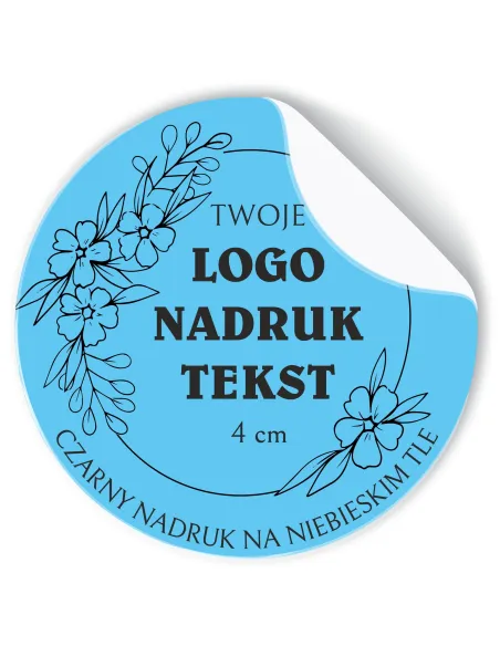 Naklejki z LOGO ETYKIETY REKLAMOWE twój nadruk grafika niebieskie 4cm 500szt