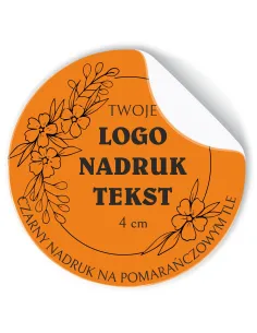 Naklejki z LOGO ETYKIETY REKLAMOWE twój nadruk grafika pomarańczowe 4cm 500szt
